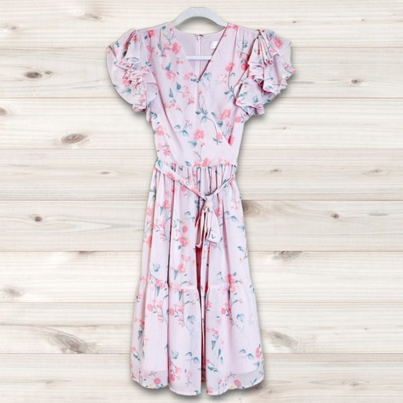 Rachel Parcell Dresses & Skirts - Rachel Parcell Pink Floral Midi Wrap Dress w/ Flutter Sleeves | Size XXL